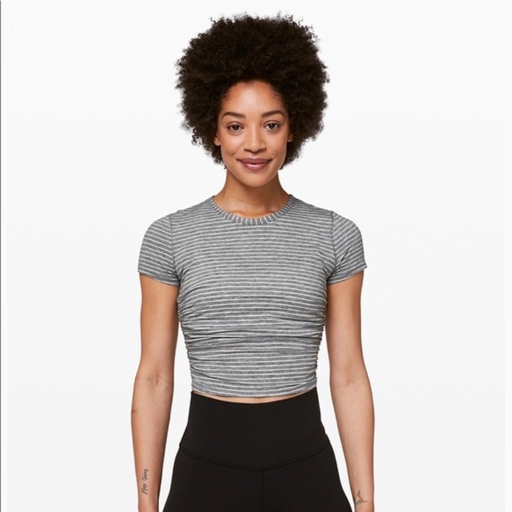 lululemon Gray and White Stripe Cinched Crop Top Size 8